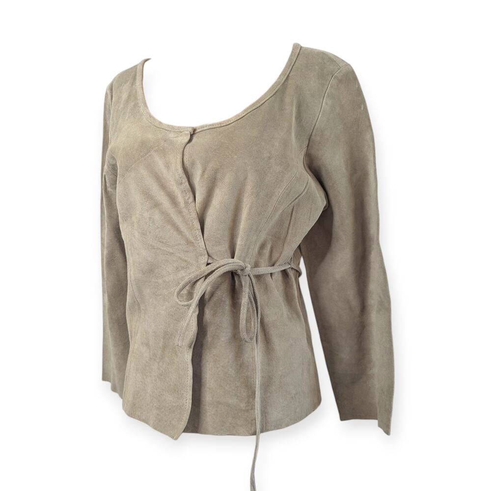 90s Griege Suede Leather Wrap Top Jacket 13/14
